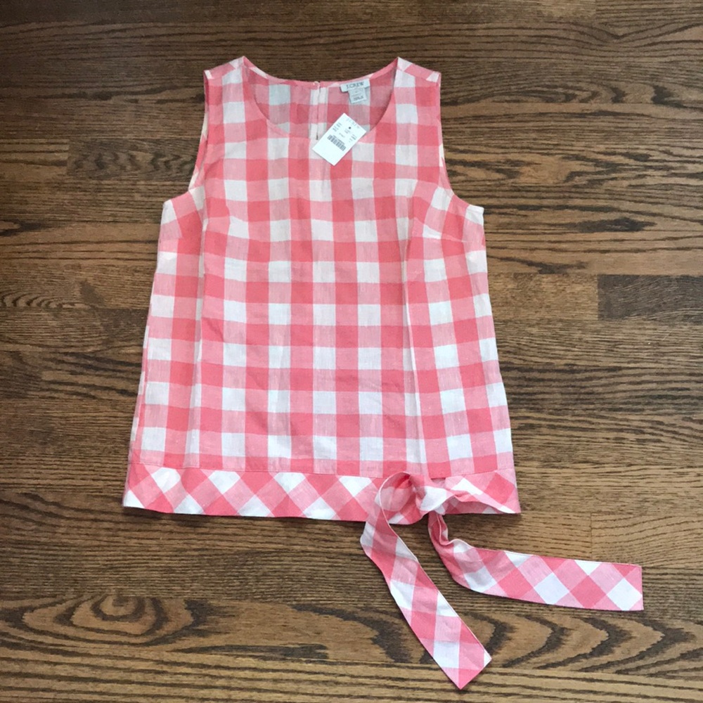 J. Crew coral pink gingham sleeveless tank top 0 2